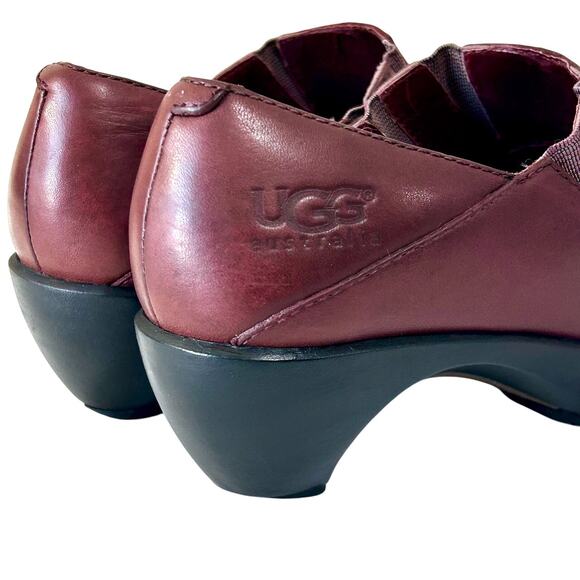 Y2K Vintage UGG Australia Burgundy Leather Clogs wedge heel mule Minimalist 8 - Picture 8 of 11